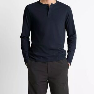 Vince cotton solid navy blue henley long sleeve  super soft size medium